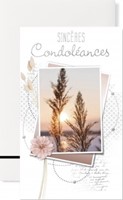 Carte double condoléances feuillage beige et roses pâle