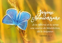 Mini carte anniversaire papillon bleu sur fond jaune
