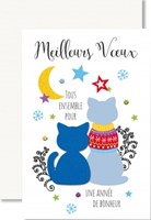 Carte double fin année chat en feutrine, étoiles et flocons de neige