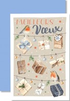 Carte double fin année moineau et cadeaux