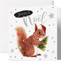Carte double noël écureuil avec un bonnet de Noël