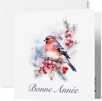 Carte double fin année oiseau sur une branche