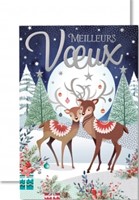 Carte double fin année cerfs dessinés au clair de lune