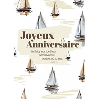 Carte postale anniversaire avec verset Motif de voiliers sur l'eau