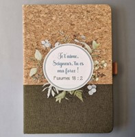 Carnet A5 liège et toile vert