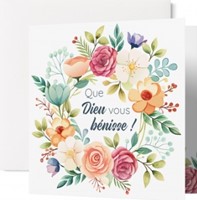 Carte double mariage couronne de fleurs en aquarelle