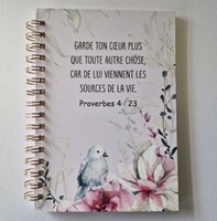 Carnet A6 spirales décor oiseau et fleurs roses