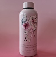 Bouteille isotherme oiseau fleurs roses
