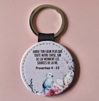 Porte-clés oiseau fleurs roses