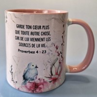 Mug rose oiseau et fleurs