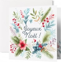 Carte double noël fleurs et branches de sapin