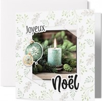 Carte double noël bougie verte allumée et boule en relief