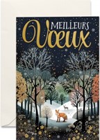 Carte double fin d'année forêt et animaux en hiver