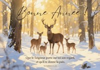 Carte postale bonne année famille de cerfs dans la forêt