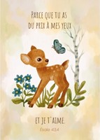 Carte postale pour les enfants avec verset faon et papillon dessiné
