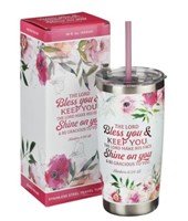 Mug  de voyage en acier inoxydable Bless You and Keep  -  avec paille réutilisable