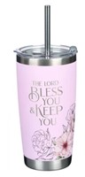Mug  de voyage en acier inoxydable Bless You and Keep  -  avec paille réutilisable