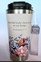 Mug isotherme rose clair fleurs