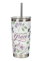 Mug  de voyage en acier inoxydable Amazing Grace - avec paille réutilisable - Purple florral