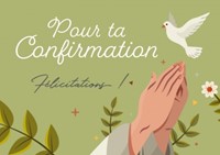 Carte postale dessin de mains en prière avec une colombe