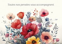 Carte postale condoléances bouquet de coquelicots et de fleurs