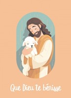 Carte postale pour les enfants dessin de Jésus tenant une brebis dans ses bras