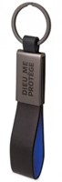 Porte-clé métal et similicuir noir et bleu
