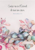 Carte postale avec verset feuilles colorées sur fond blanc