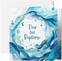 Carte double baptême vagues abstraites