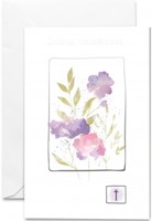 Carte double condoléances fleurs roses et violettes, croix