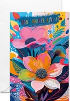 Carte double anniversaire fleurs multicolores stylisées