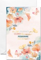 Carte double anniversaire Fleurs et papillons dessinés