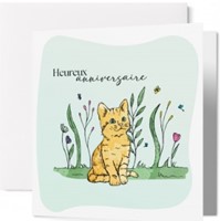 Carte double anniversaire chaton et plantes