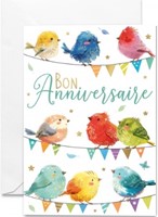 Carte double anniversairemoineaux posés sur des fils avec fanions