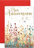 Carte double anniversaire champ de coton multicolore