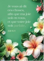 Carte postale avec verset fleurs d'été et feuilles vertes sur fond vert