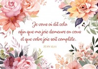 Carte postale avec verset fleurs en aquarelle sur fond blanc