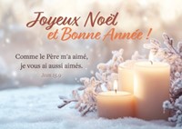 Carte postale Noël et bonne année 3 bougies allumées sur la neige