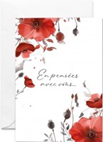 Carte double condoléances coquelicots sur fond blanc