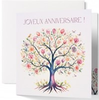 Carte double anniversaire arbre de vie en aquarelle