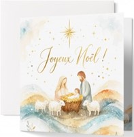 Carte double noël crèche en aquarelle