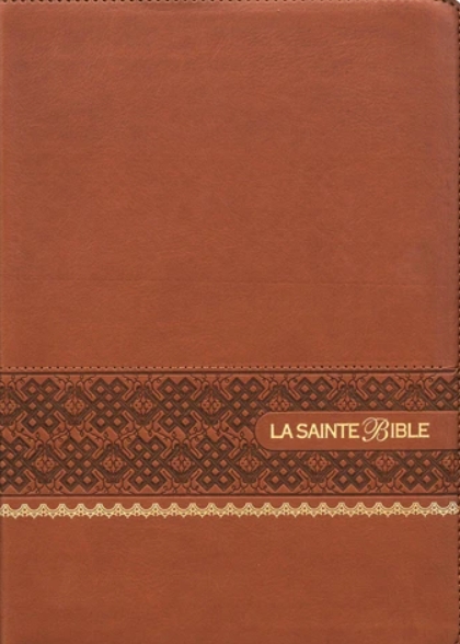 Bible, couverture souple, similicuir, marron, tranche or