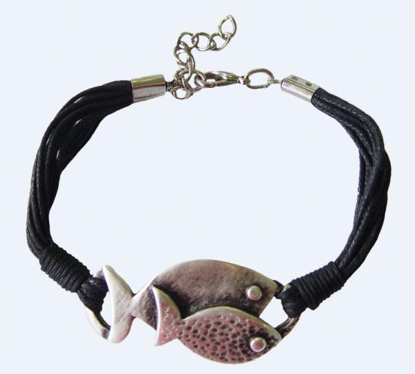 Bracelet corde noir + poissons