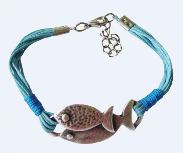 Bracelet corde bleu + poissons