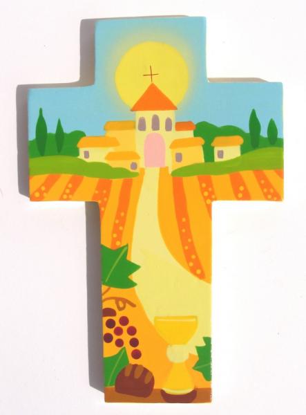 Croix en bois, pain et vin