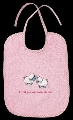 Bavoir-éponge rose moutons brodes