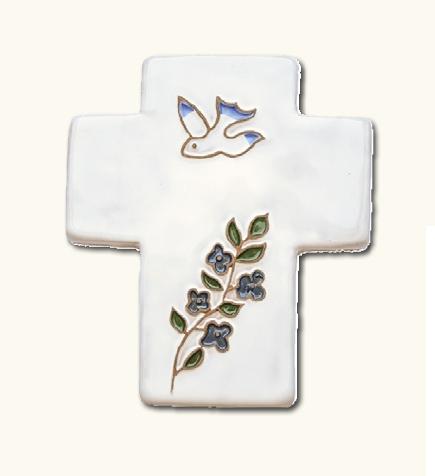 Croix colombe fleur en céramique 9 x 10.4 cm