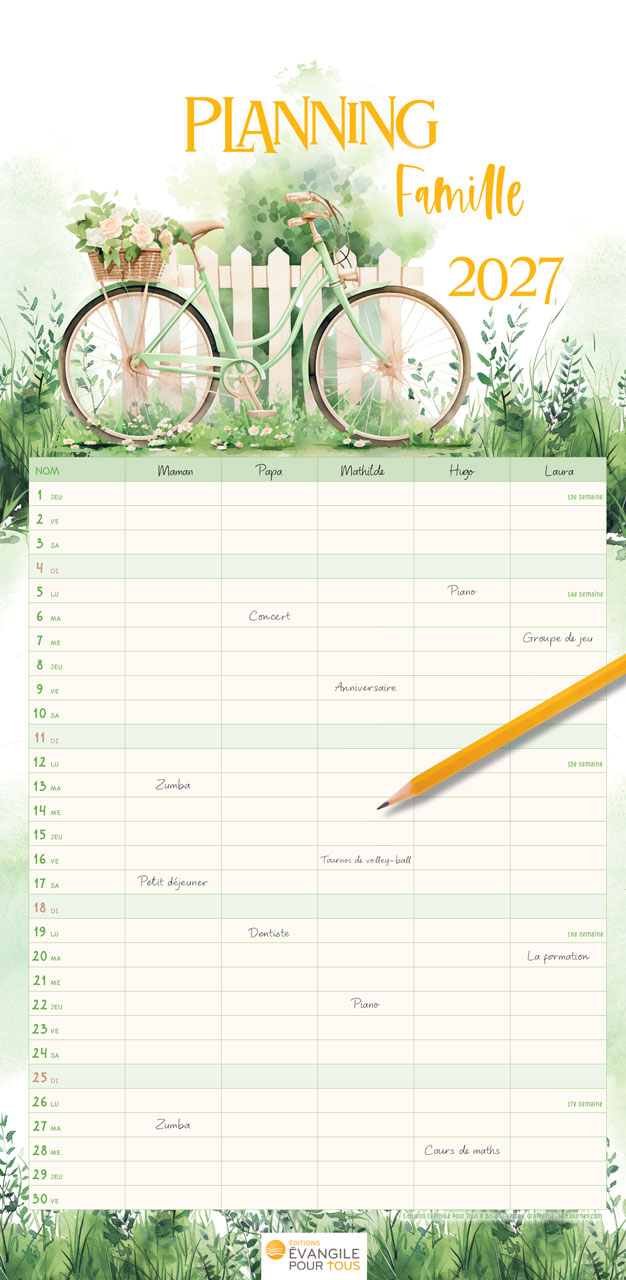 Calendrier Planning Famille 2027