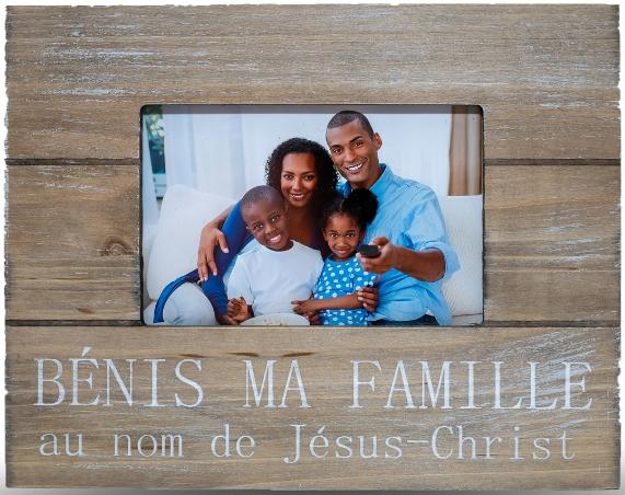 Cadre photo en bois et verre: Bénis ma famille au nom de Jésus