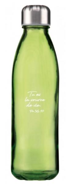 Bouteille en verre verte "Tu es la source de vie" Ps 36.10